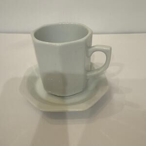 Vintage White Cup and Saucer Octagon 2.75” Cup W 4.25” Saucer